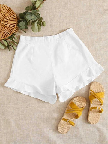 Zip Back Ruffle Hem Shorts - takostyle