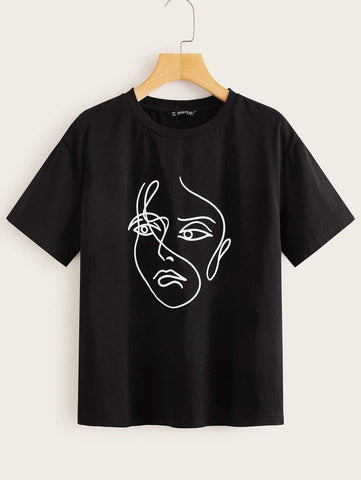 Figure Print Drop Shoulder Tee - takostyle