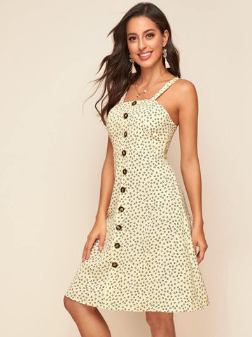 Single Breasted Geo Pattern Slip Dress - takostyle