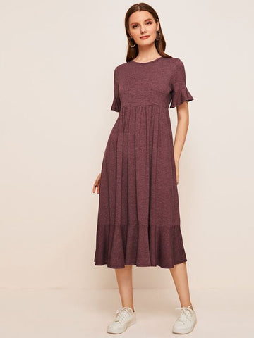 Ruffle Cuff and Hem Heather Knit Dress