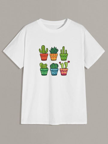 Men Cactus Print Short Sleeve Tee