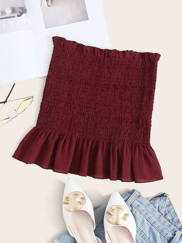 Frill Trim Shirred Ruffle Hem Tube Top - takostyle