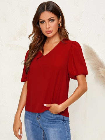 V-neck Puff Sleeve Top - takostyle