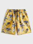 Men Pineapple & Tropical Print Drawstring Shorts