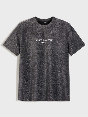 Men Slogan Graphic Glitter Top