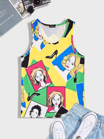 Men Pop Art Print Tank Top