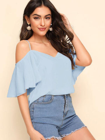 Cold Shoulder Bell Sleeve Top - takostyle