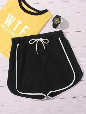 Contrast Binding Drawstring Waist Track Shorts - takostyle