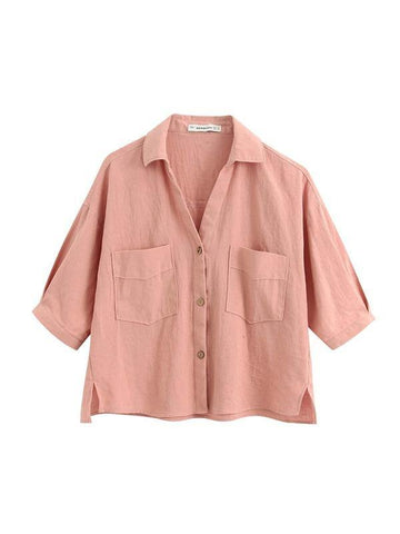 Pocket Front Slit Hem Solid Blouse - takostyle