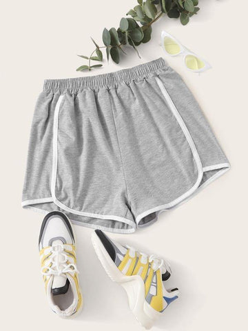 Contrast Binding Elastic Waist Dolphin Shorts - takostyle