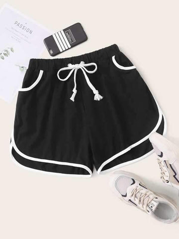 Contrast Binding Drawstring Waist Dolphin Shorts - takostyle