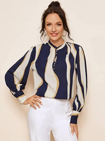 Button Front Colorblock Top - takostyle