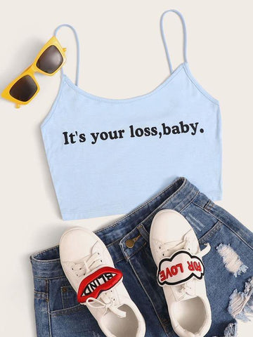 Slogan Graphic Crop Cami Top - takostyle