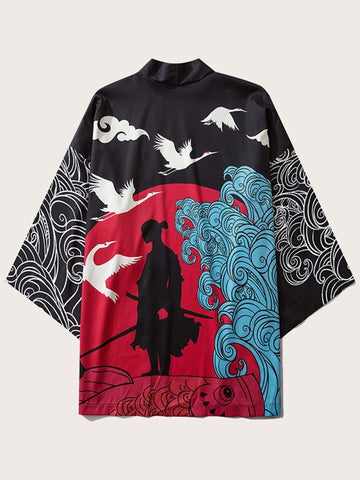 Men Scroll & Figure Graphic Kimono