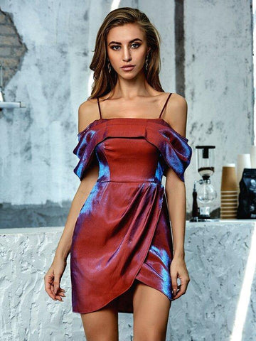 Double Crazy Cold Shoulder Wrap Hem Dress - takostyle