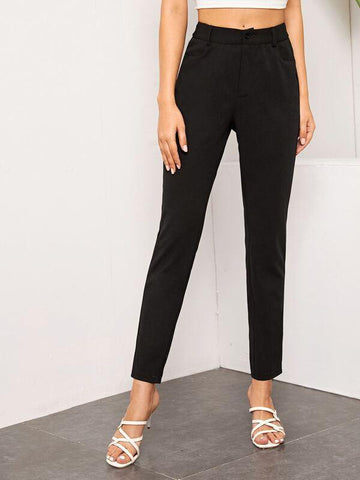 Button Fly Solid Tapered Pants - takostyle