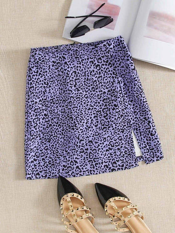 Split Hem Zip Back Leopard Skirt - takostyle
