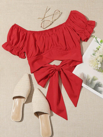 Ruched Bust Tie Back Crop Top - takostyle