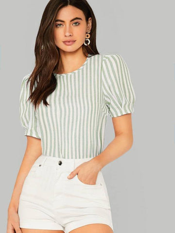 Puff Sleeve Striped Top - takostyle