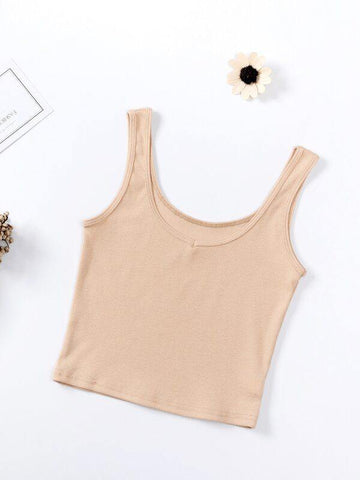 Rib-knit Solid Tank Top - takostyle