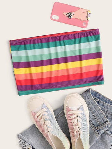 Rainbow Striped Crop Tube Top - takostyle