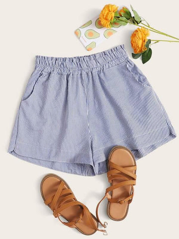Pinstriped Paperbag Waist Slant Pocket Shorts - takostyle