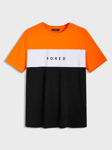 Men Neon Panel Letter Graphic Colorblock Tee