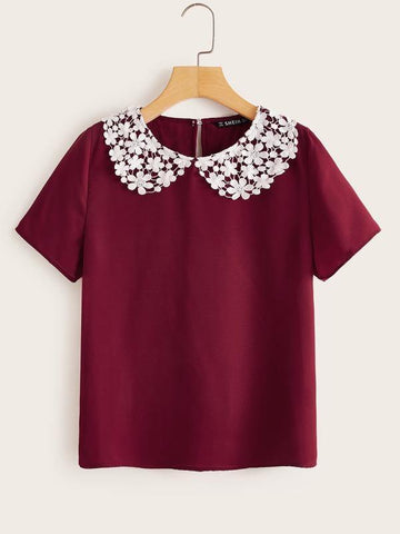 Guipure Lace Peter-pan-collar Top - takostyle