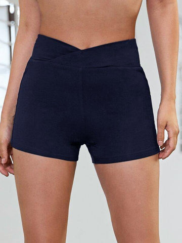 Overlap Asymmetric Waist Biker Shorts - takostyle