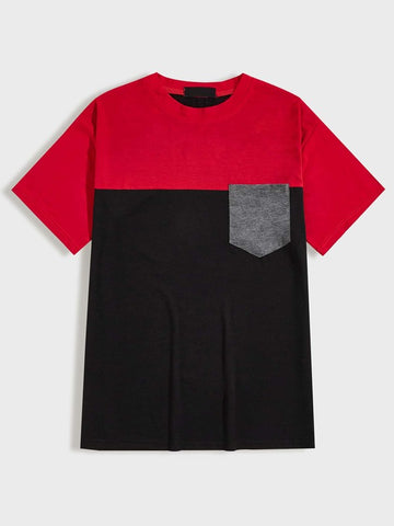 Men Colorblock Patched Pocket Tee