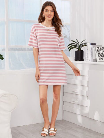 Striped Drop Shoulder Tee Dress