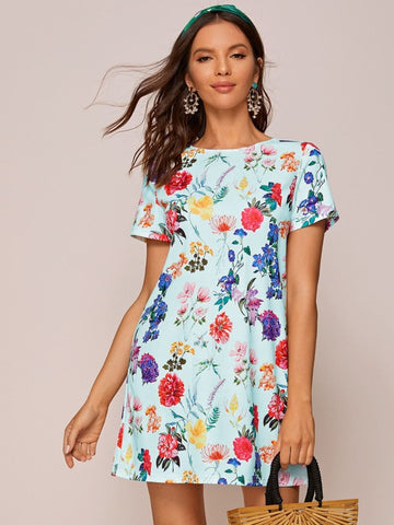 Keyhole Back Floral Print Dress
