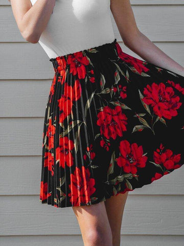Floral Print Pleated Skirt - takostyle