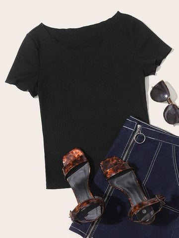 Lettuce Trim Rib-knit Tee - takostyle