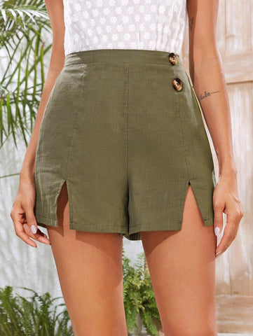 Buttoned Detail M-Slit Hem Shorts - takostyle
