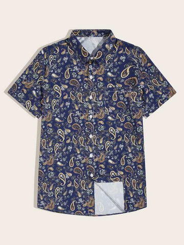 Men Paisley Print Pocket Front Button Up Shirt