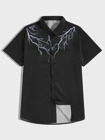 Men Lightning Print Button Through Shirt