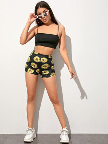 Sunflower Print Shorts - takostyle