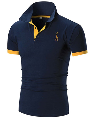 Men Embroidery Contrast Binding Polo Shirt