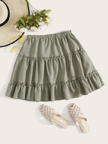 Ruffle Hem Frill Solid Skirt - takostyle