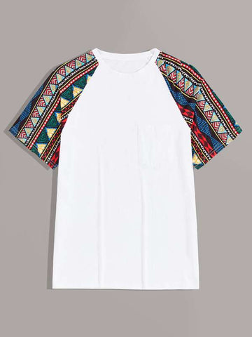 Men Tribal Print Panel Tee