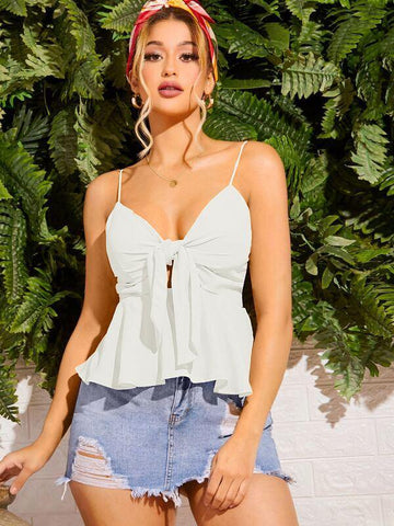 Cut Out Tie Front Peplum Cami Top - takostyle