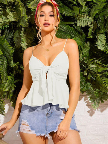 Cut Out Tie Front Peplum Cami Top - takostyle