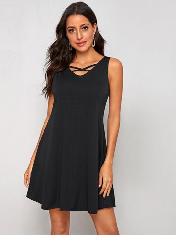 Solid Front Crisscross Tank Dress