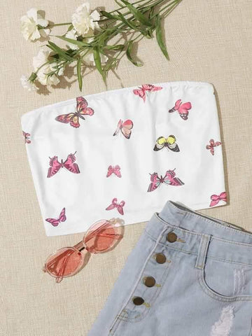 Butterfly Print Tube Top - takostyle