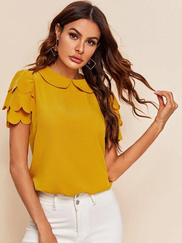 Peter-pan-collar Scallop Edge Layered Sleeve Top - takostyle