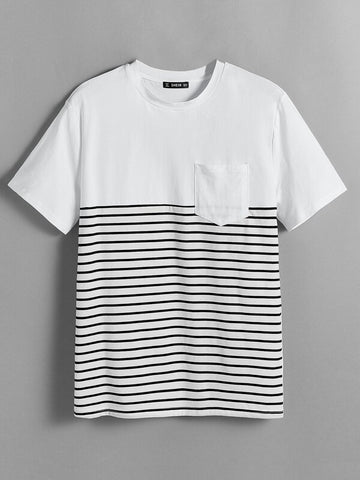 Men Pocket Front Striped Panel Top