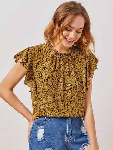 Dalmatian Print Butterfly Sleeve Blouse - takostyle
