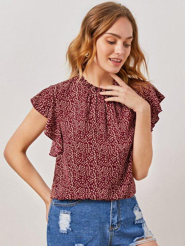 Dalmatian Print Butterfly Sleeve Blouse - takostyle