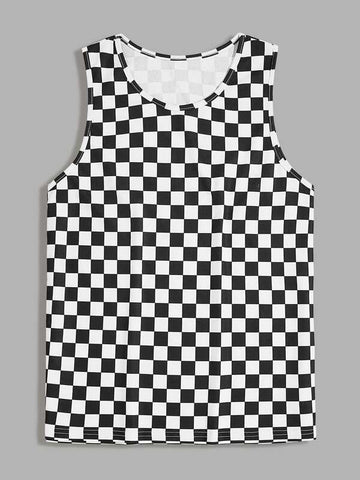 Men Checkered Plaid Tank Top